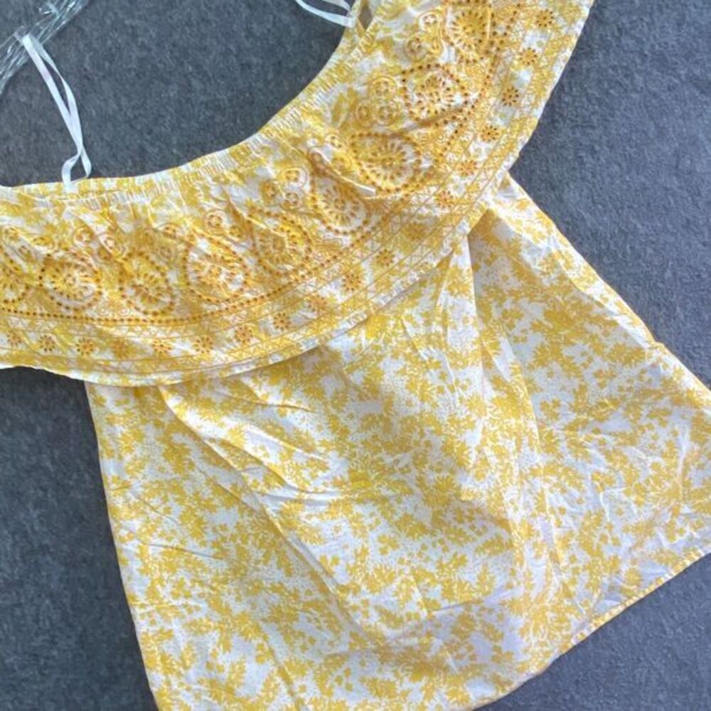 Lane Bryant 18/20 Yellow Off-Shoulder‎ Eyelet Ruffle Summer Gypsy Boho Blouse